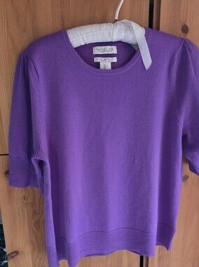 Rachel Zoe Purple Puff Short Sleeve 100% Merino Wool Sweater Size Large